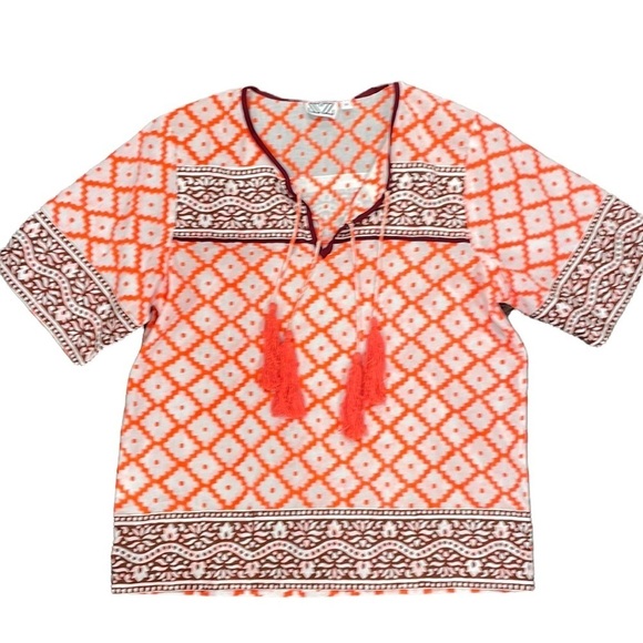J Crew SZ Summer Boho Block Print Shirt - Picture 1 of 6